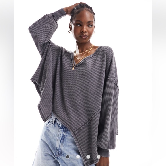 We The Free Coraline Thermal Pullover Oversized Free People Top Large Boho - Picture 2 of 11